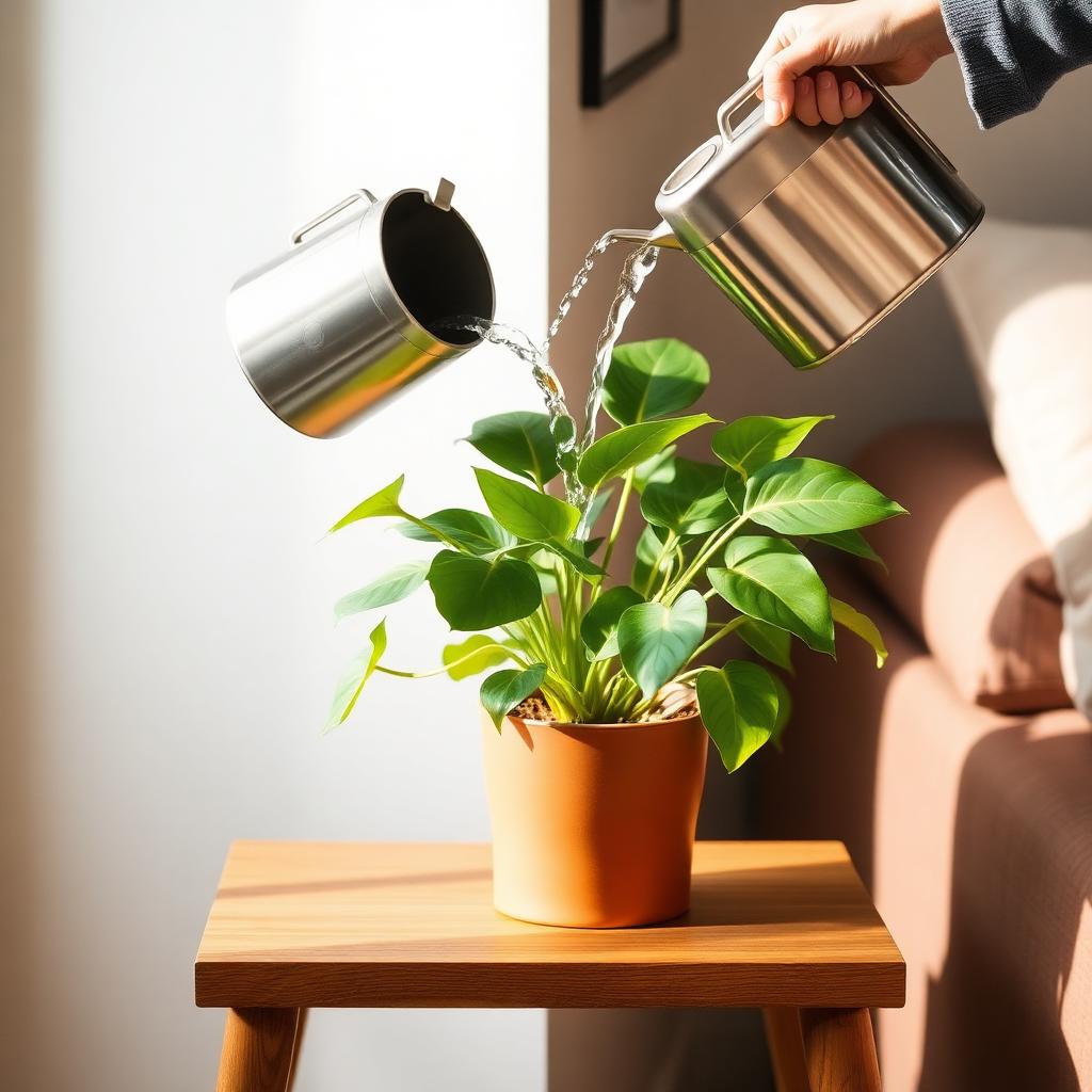 Lush collection of indoor plants in terracotta pots on a wooden shelf